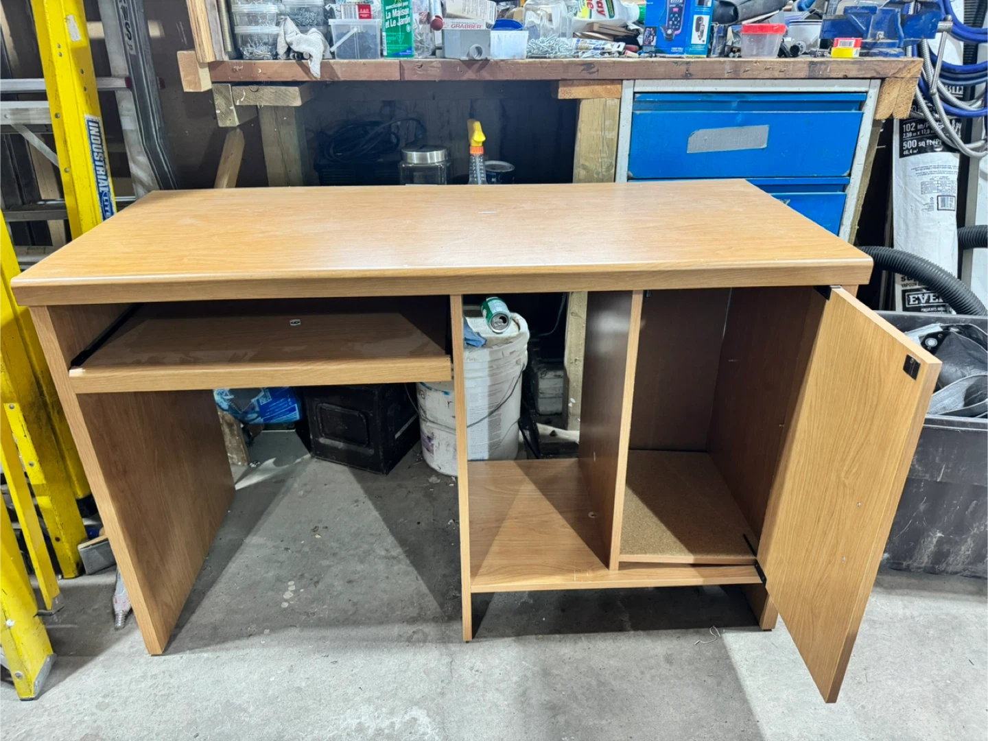 Light Wood Computer Desk with Keyboard Tray and Cabinet - photo 2