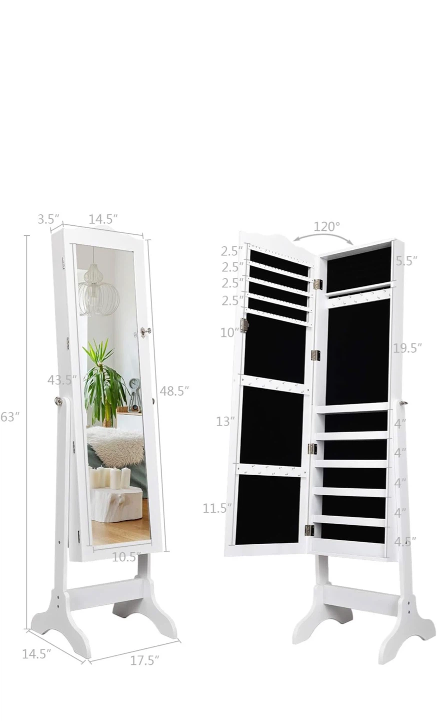 White Jewelry Armoire with Full Length Mirror - photo 2