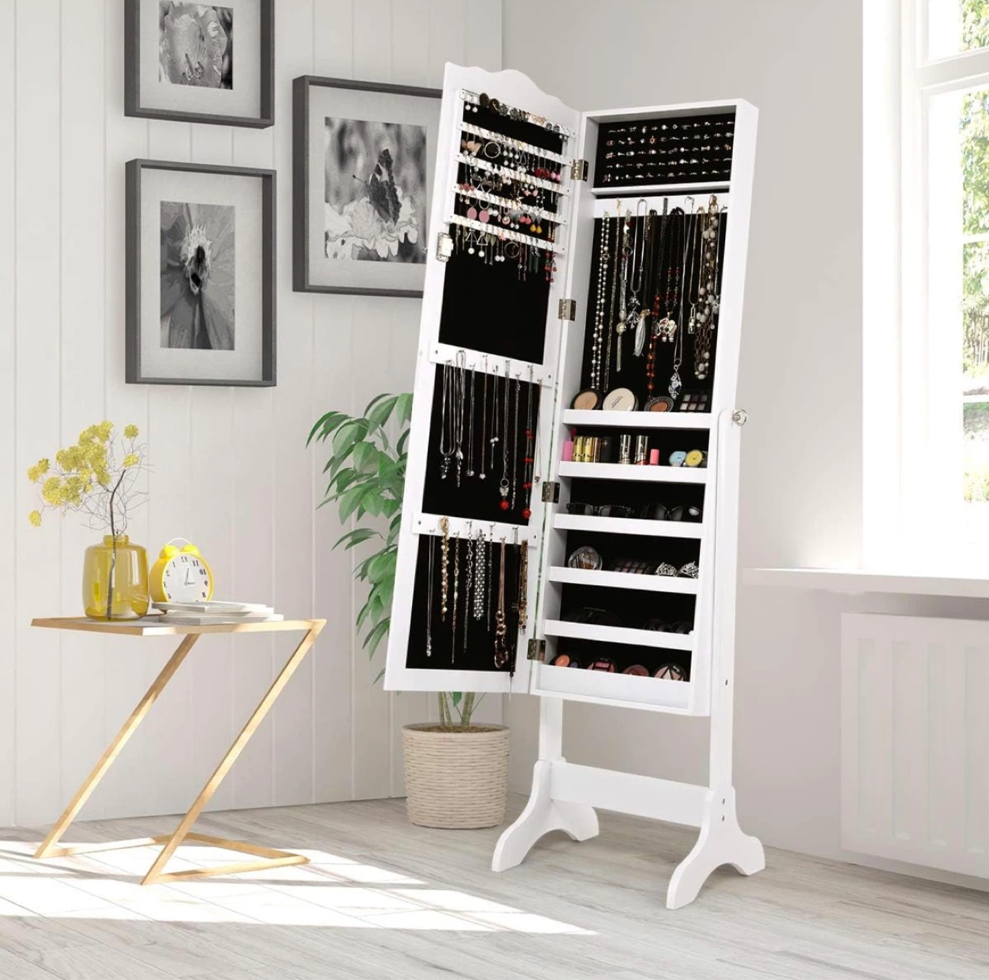 White Jewelry Armoire with Full Length Mirror
