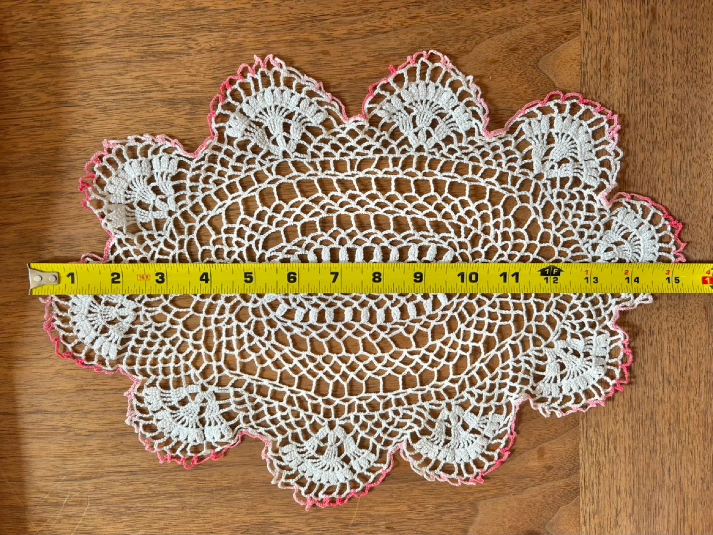 Vintage White crochet doily with pink edging - photo 3