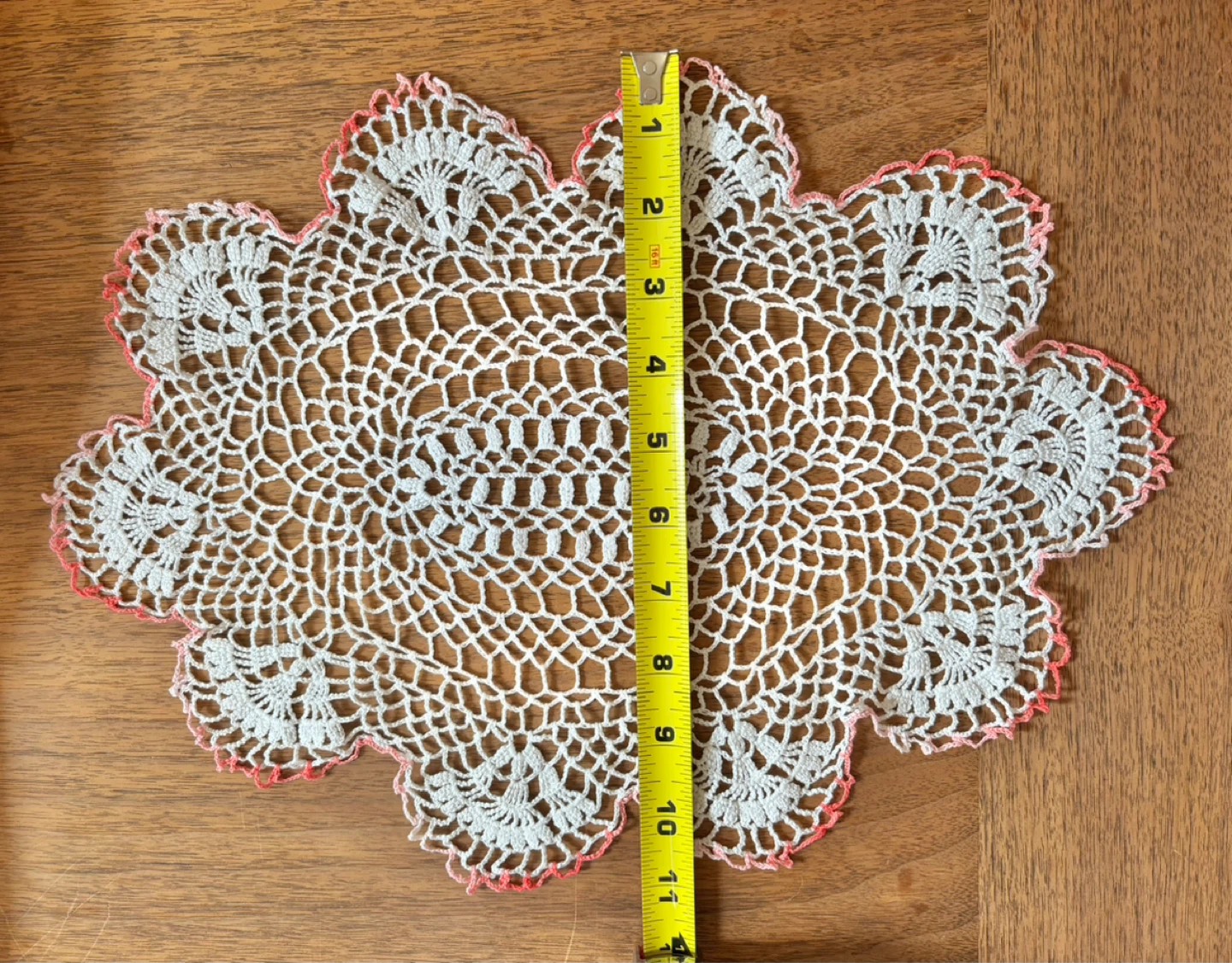 Vintage White crochet doily with pink edging - photo 2