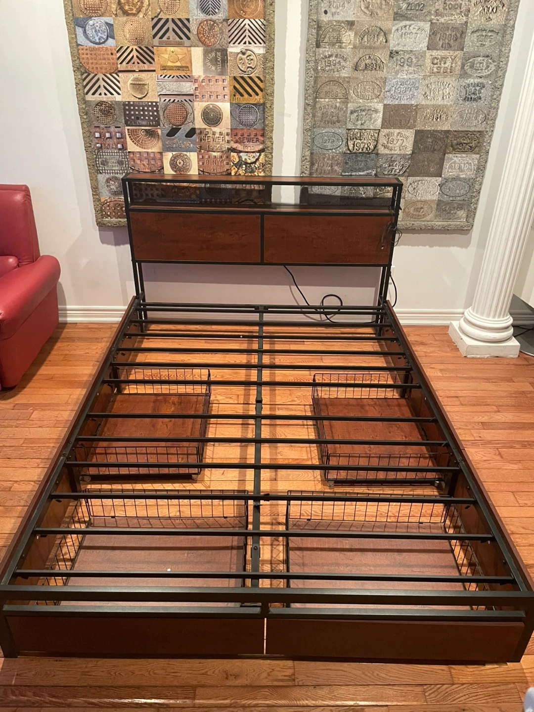 FREE DELIVERY. Metal and Wood Bed Frame With 4 Drawers