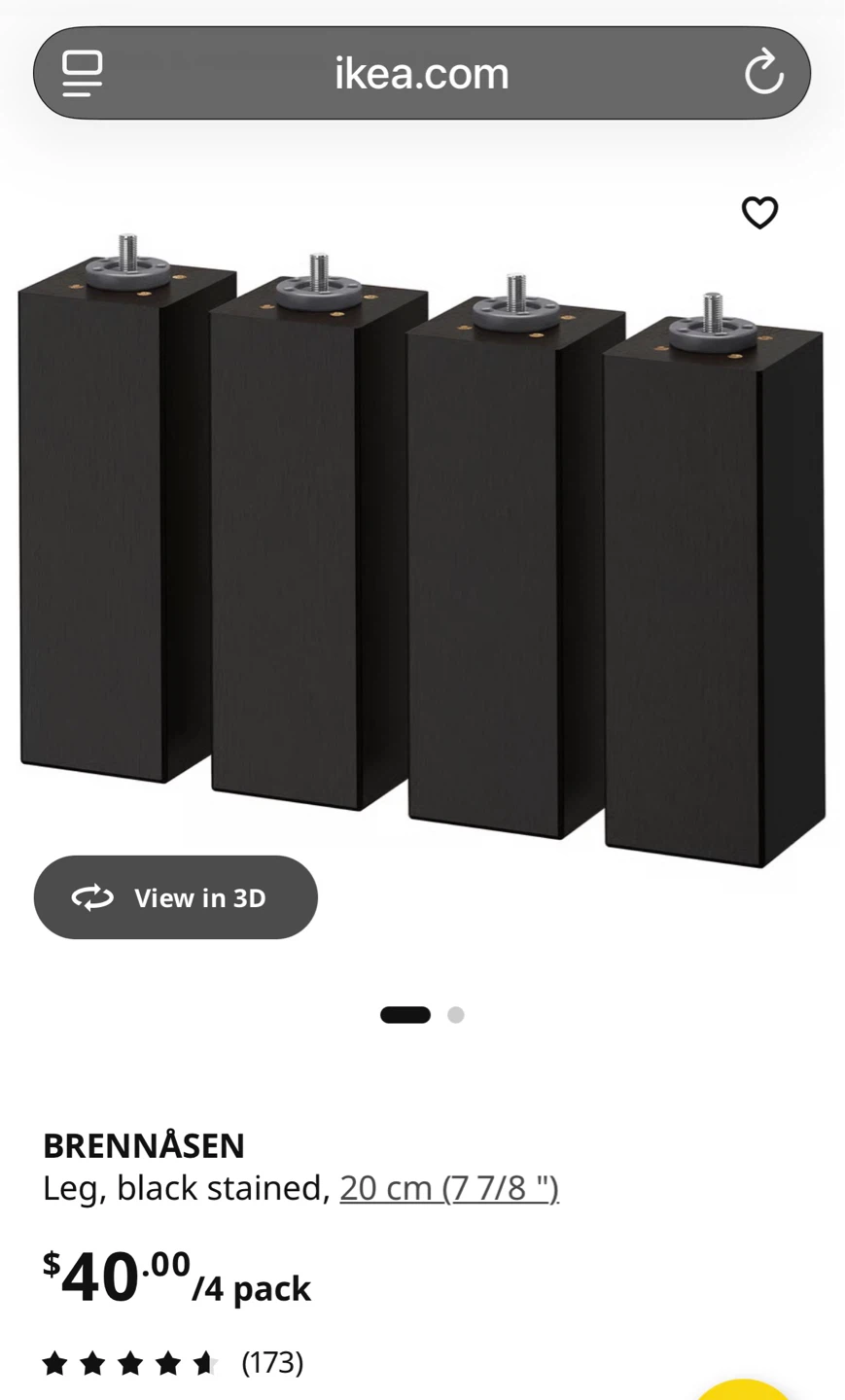 IKEA BRENNÅSEN Legs, Black Stained, 20 cm (Pack of 4) - photo 2