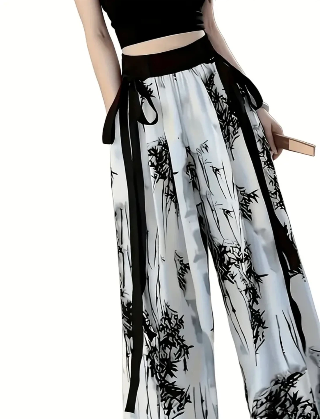 Wide Leg Pants with Bamboo Print - photo 3