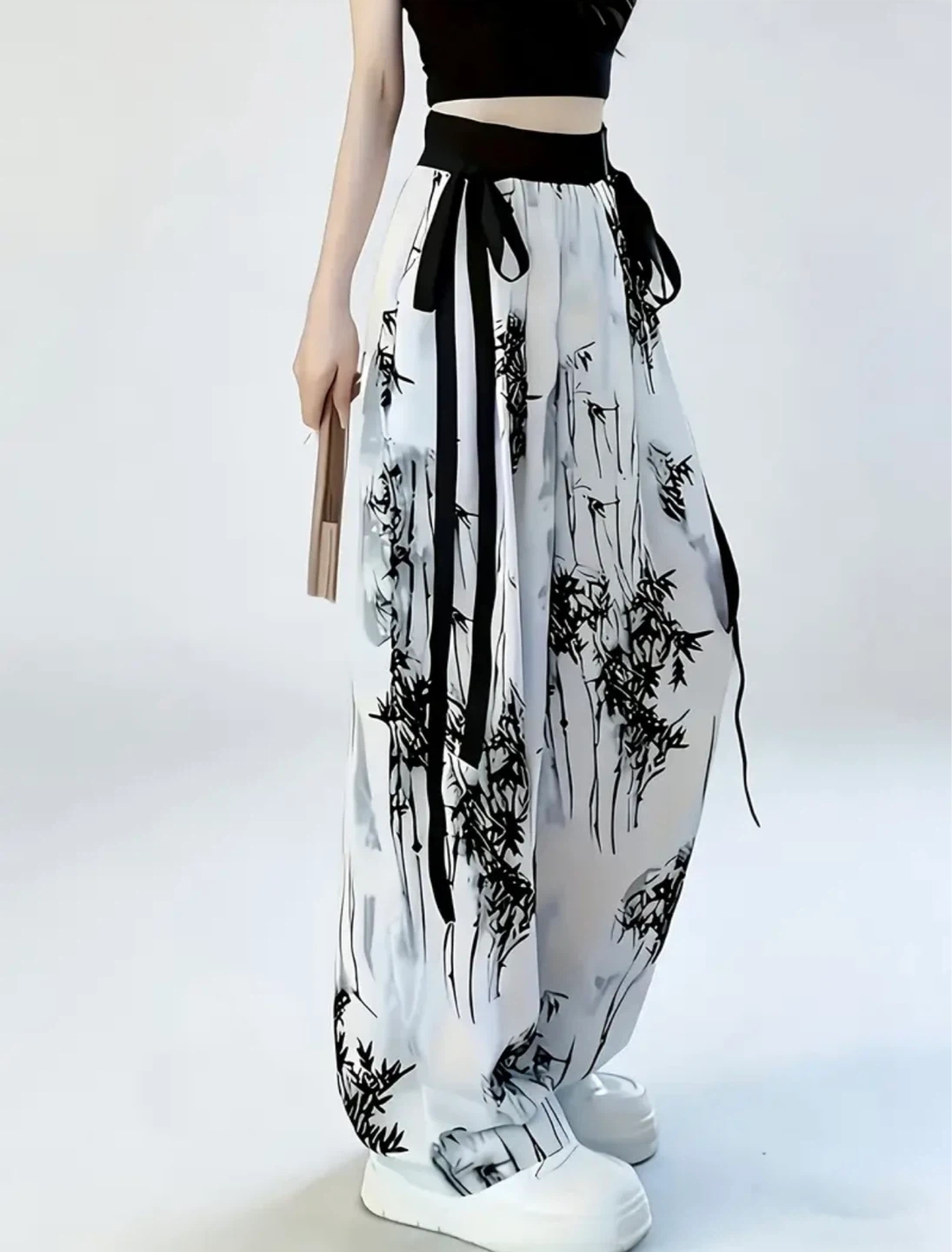 Wide Leg Pants with Bamboo Print