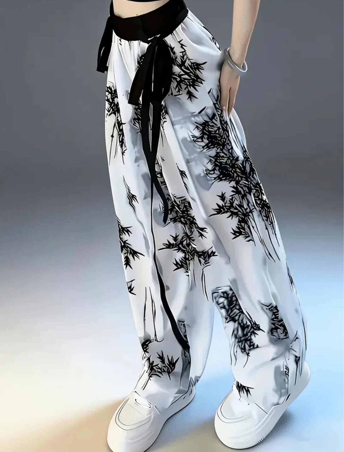Wide Leg Pants with Bamboo Print - photo 4