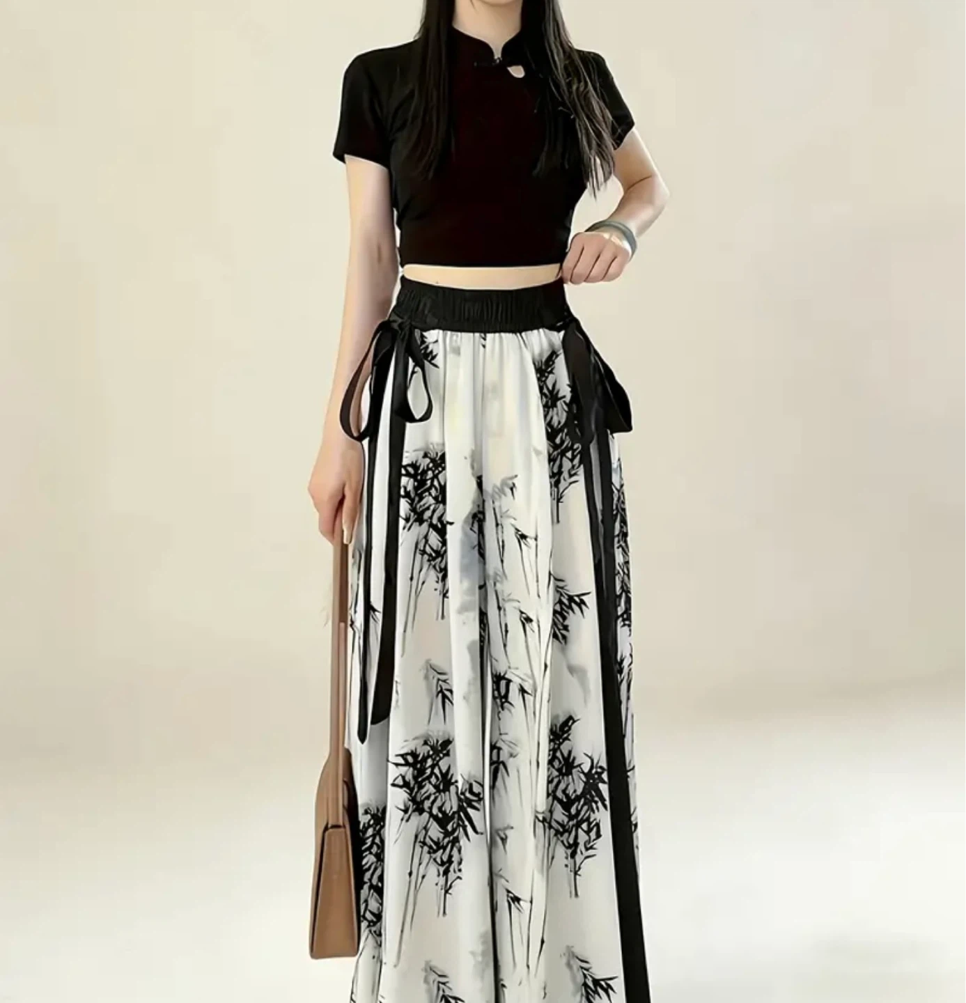 Wide Leg Pants with Bamboo Print - photo 5