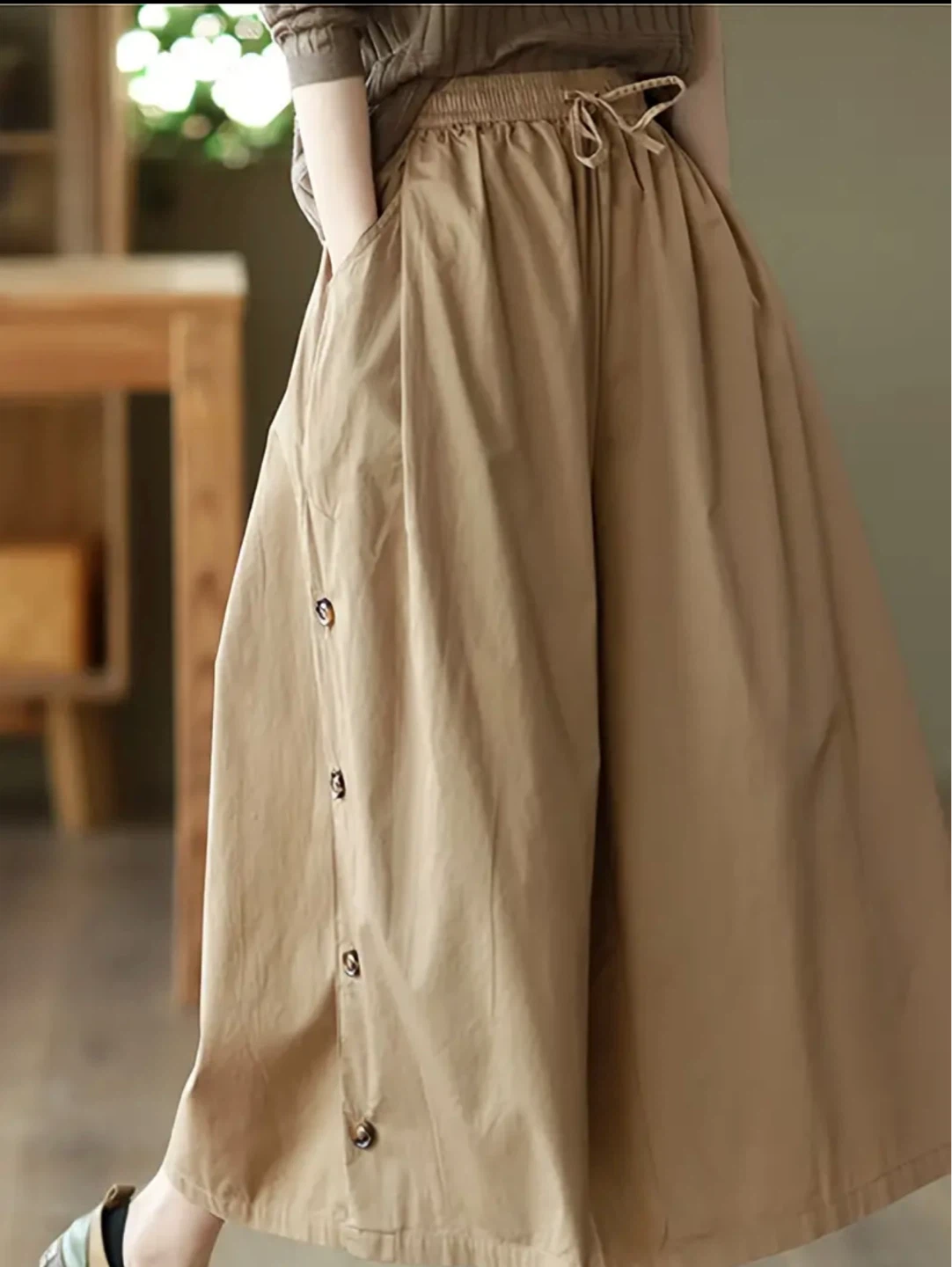 Women's Beige Wide-Leg Culottes