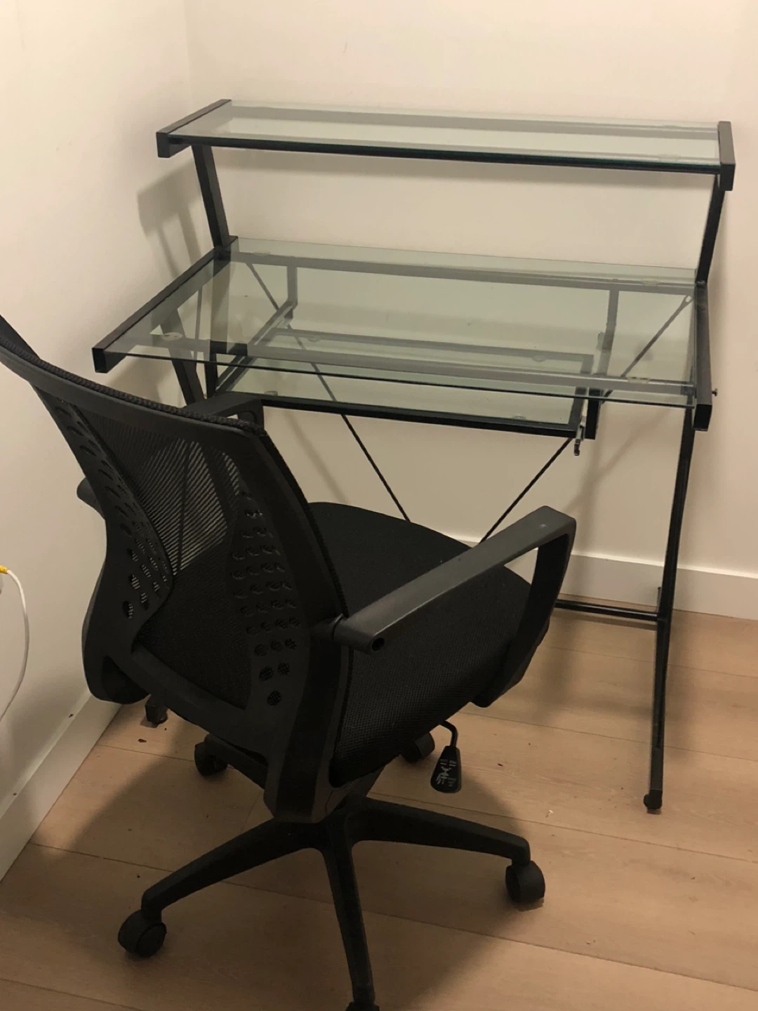 Glass top computer desk & chair