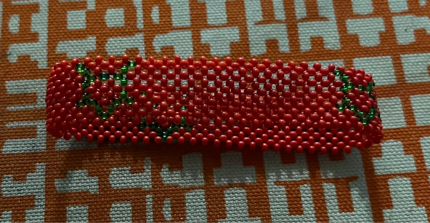 Red Beaded Bracelet with Green Accents Morocco flag