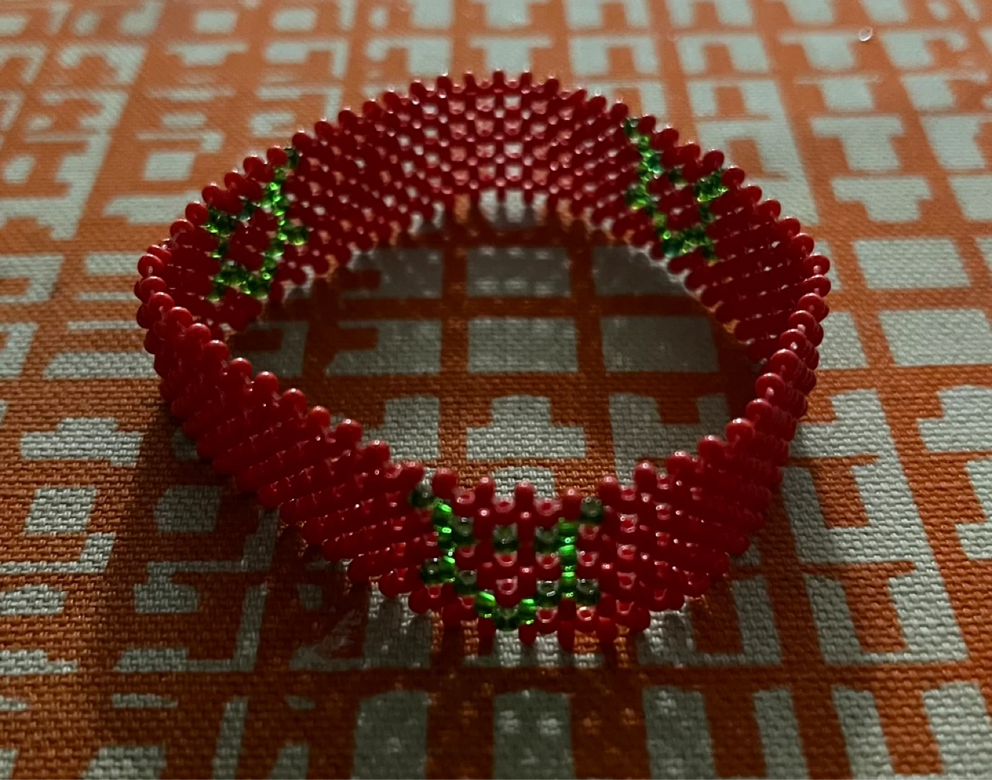 Red Beaded Bracelet with Green Accents Morocco flag - photo 2
