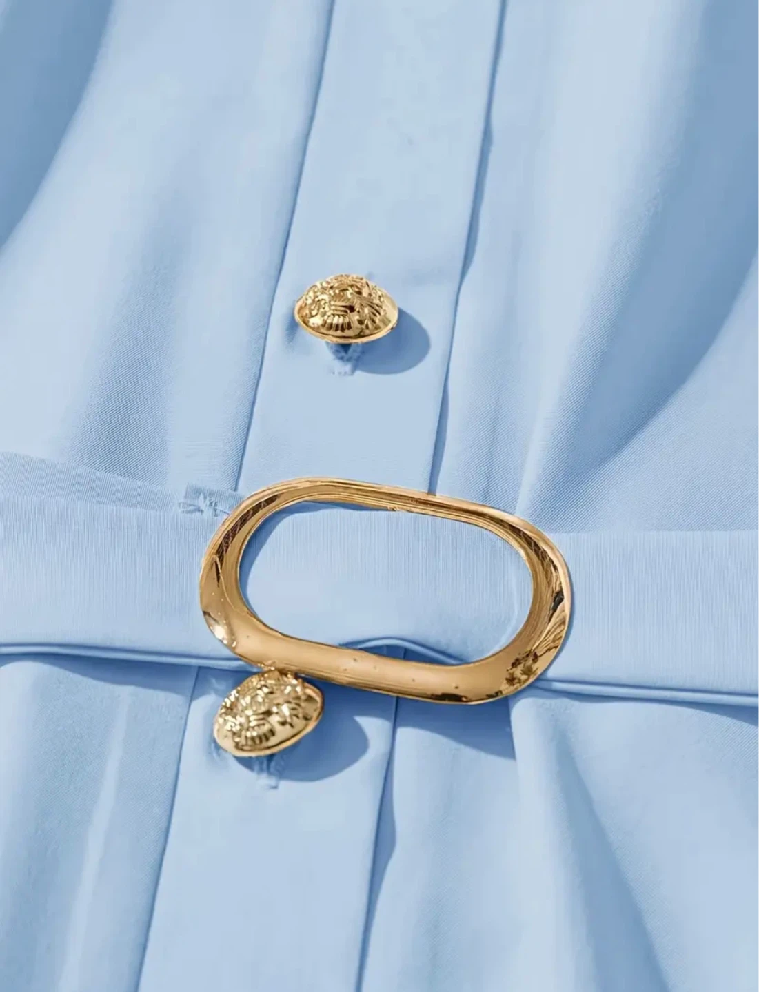Light Blue Short Sleeve Midi Dress with Gold Buttons - photo 3