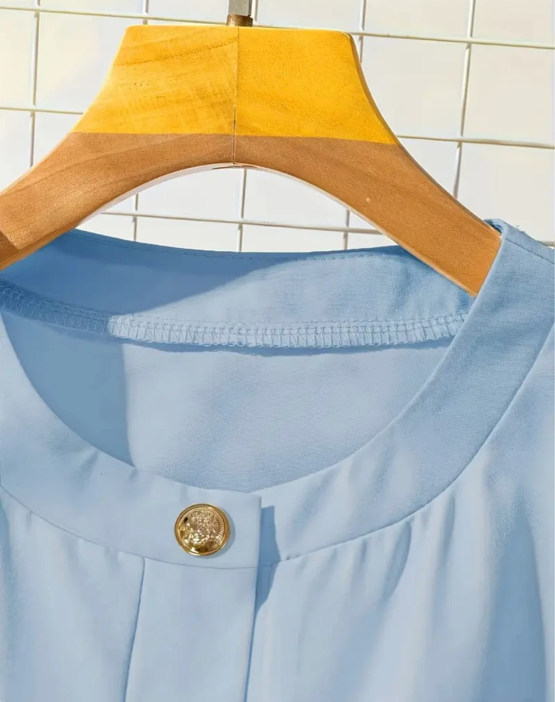 Light Blue Short Sleeve Midi Dress with Gold Buttons - photo 4