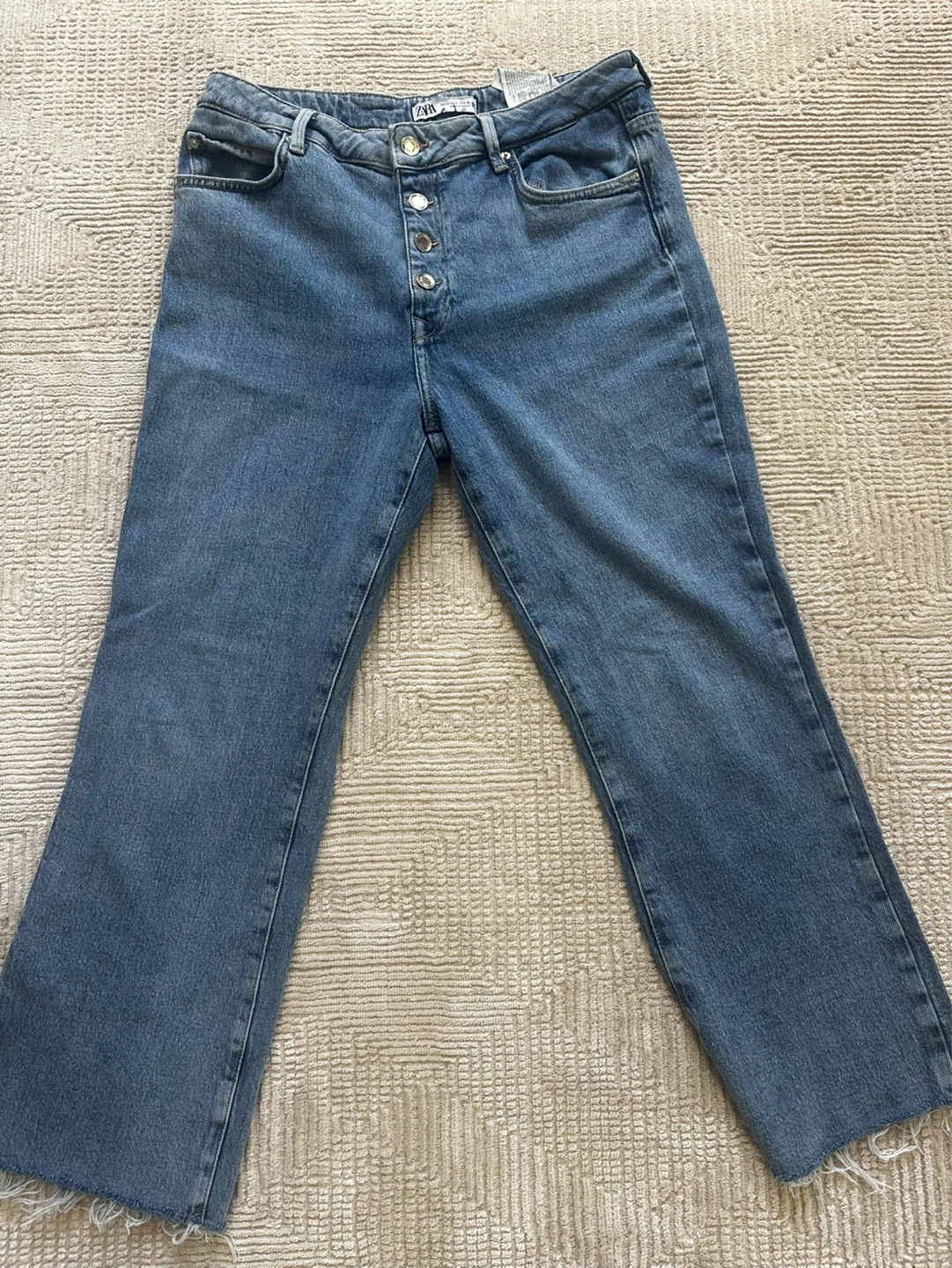 ZARA Blue Denim Jeans Button Fly Cropped Leg Size 8