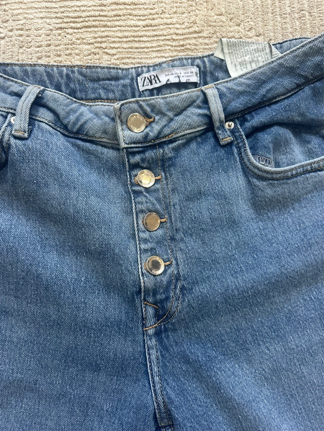 ZARA Blue Denim Jeans Button Fly Cropped Leg Size 8 - photo 2