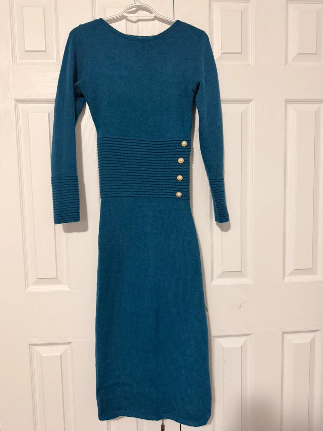 Teal Knit Dress with Gold Buttons xs