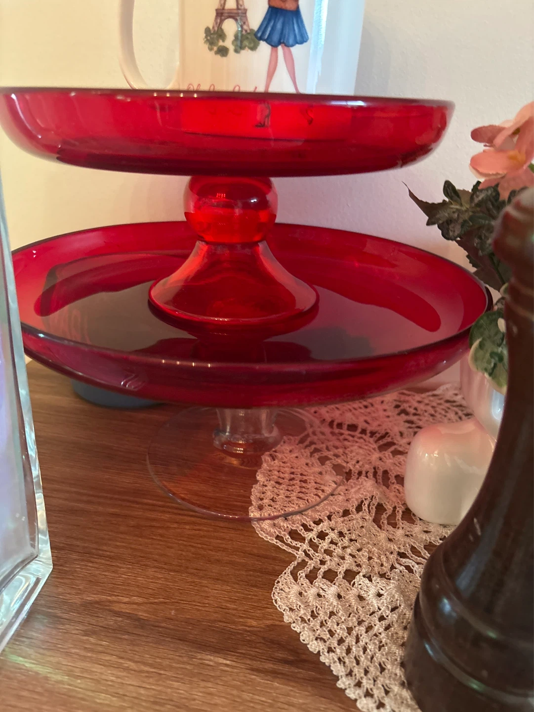 Red Glass Tiered Stand