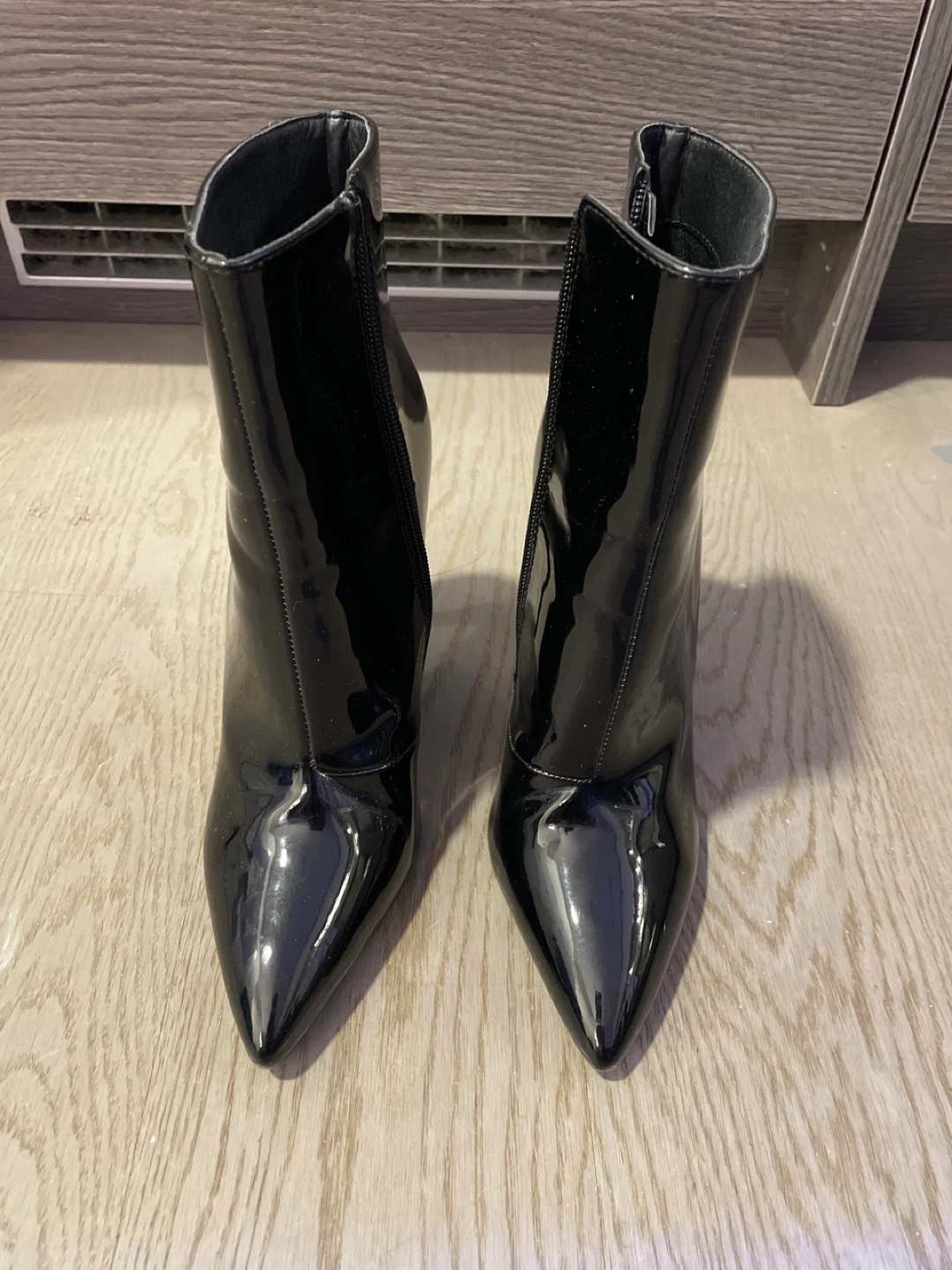 Black Patent Pointed Toe Stiletto Ankle Boots
