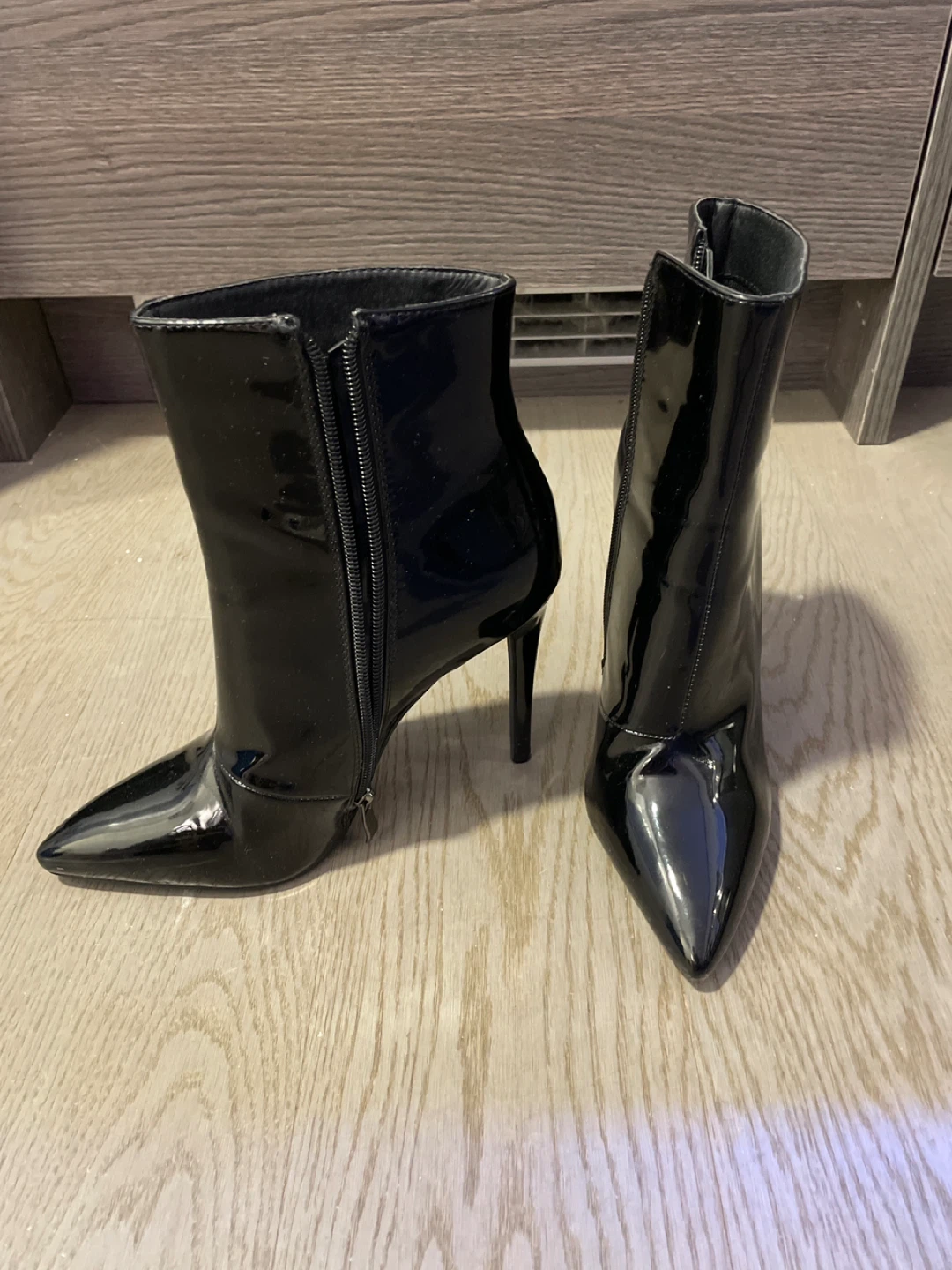 Black Patent Pointed Toe Stiletto Ankle Boots - photo 2