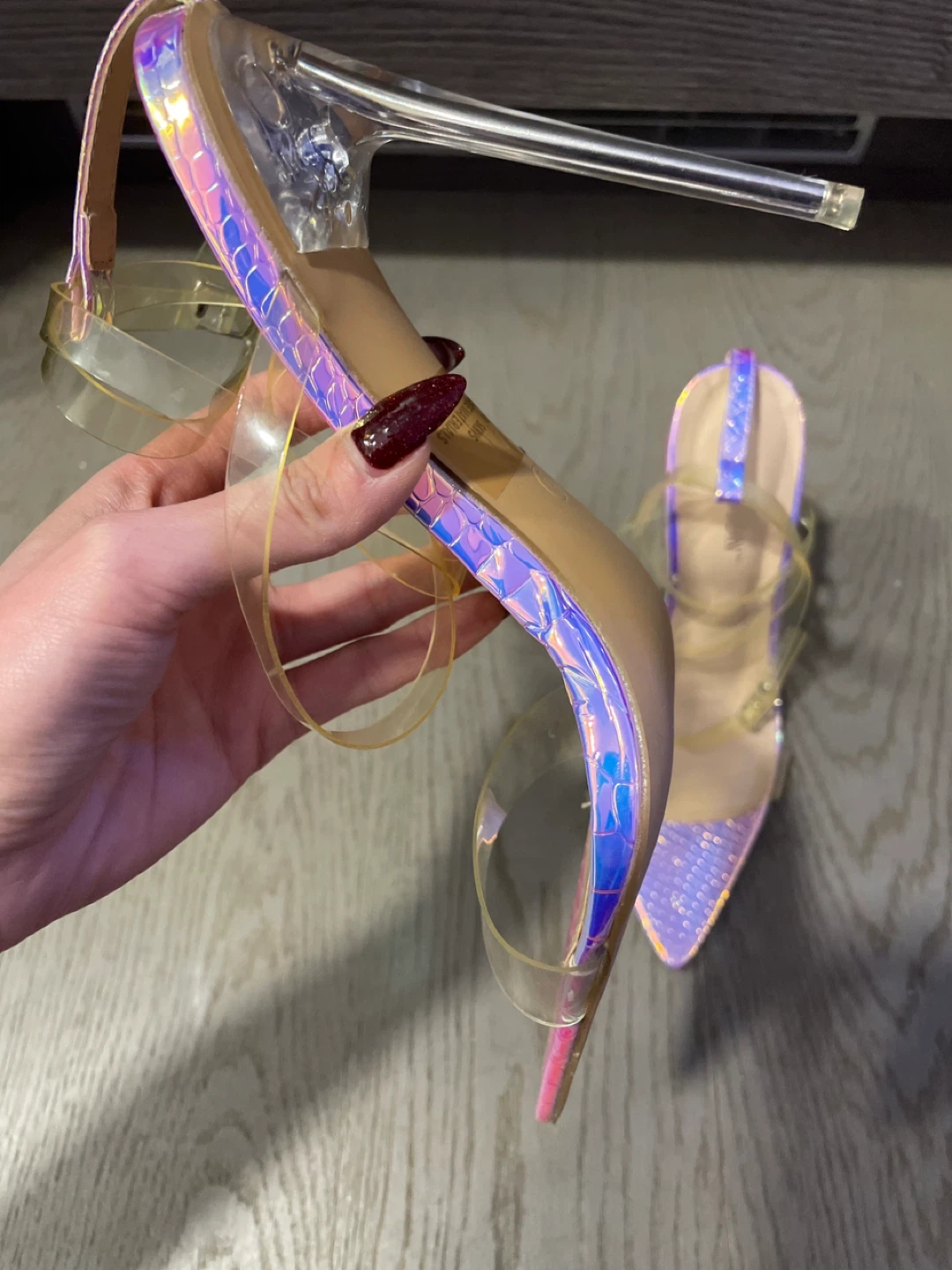 Holographic Clear Strap Heels Size 6M - photo 2