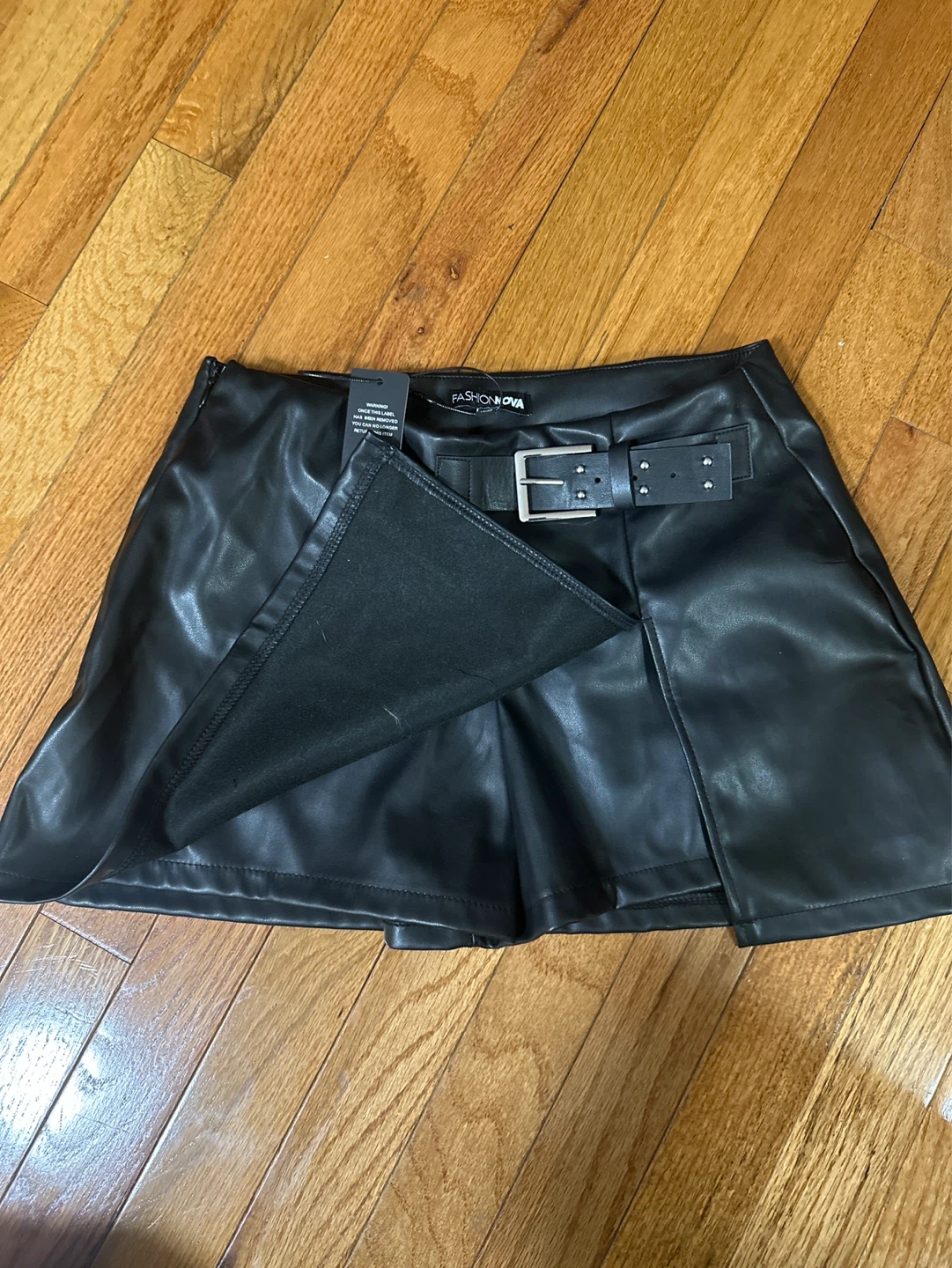 Fashion Nova Black Faux Leather Skort with Belt - photo 2