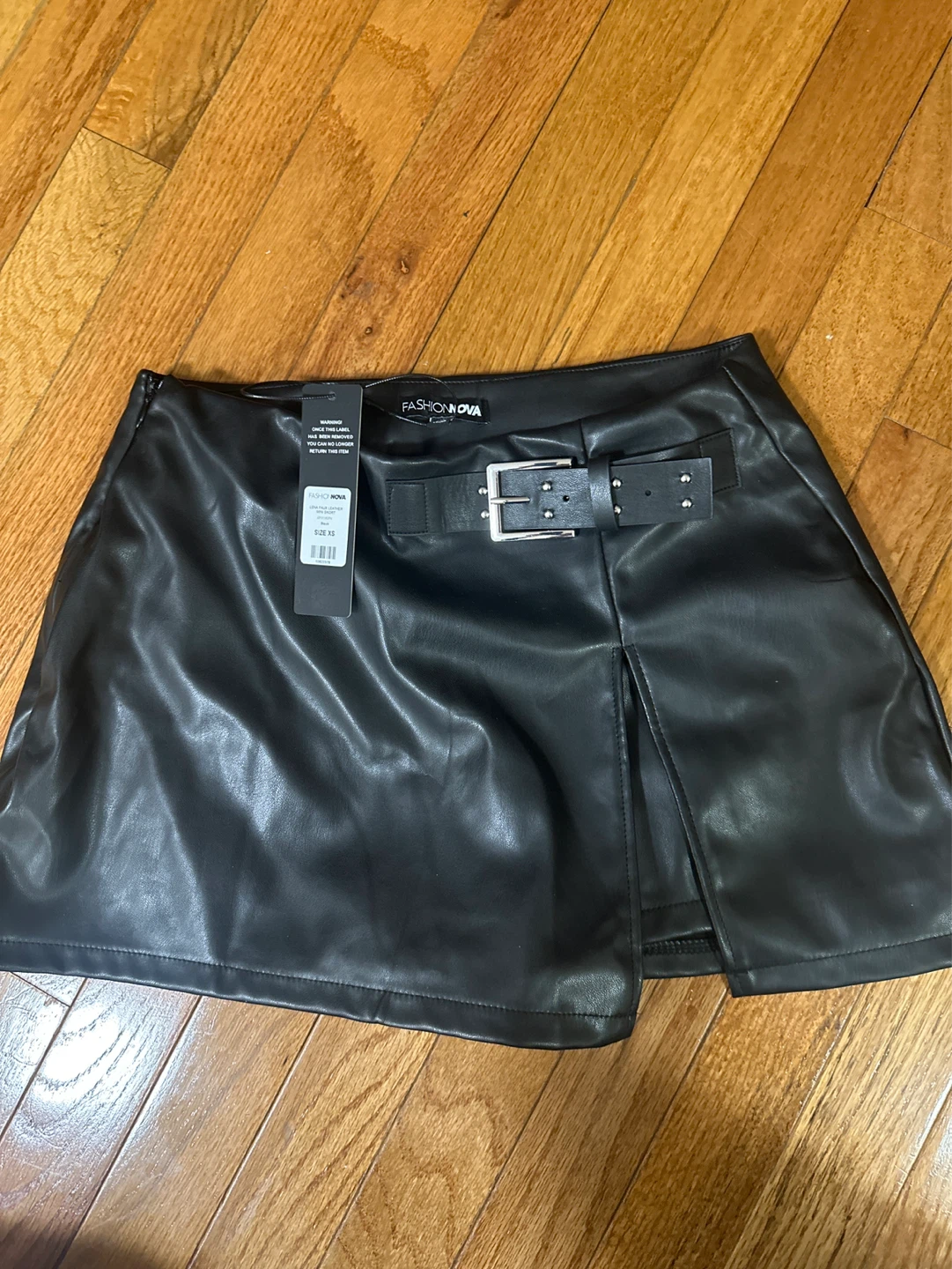 Fashion Nova Black Faux Leather Skort with Belt