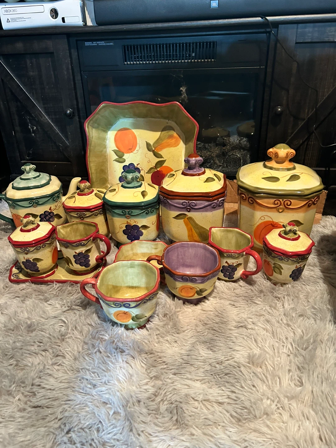 Fruit and Grape Ceramic Kitchen Canister and Mug Set