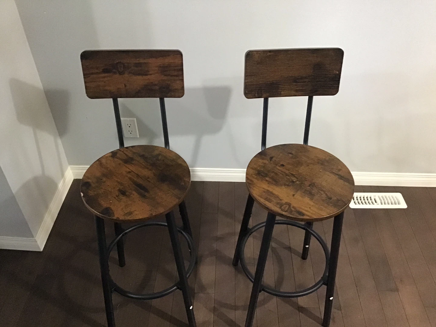 Rustic Wooden Bar Stools with Backs (Set of 2)