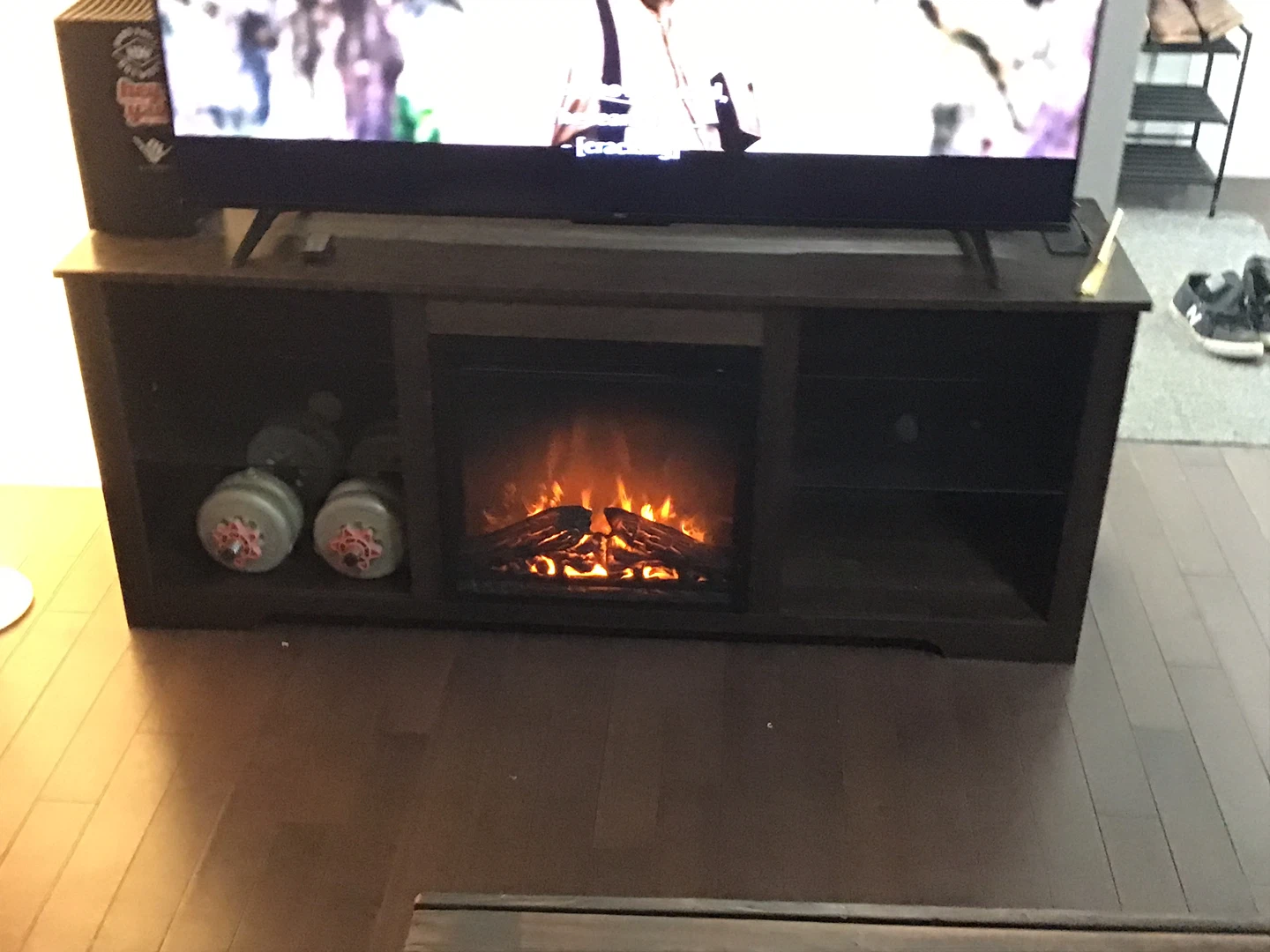 Dark Brown Entertainment Stand with Electric Fireplace