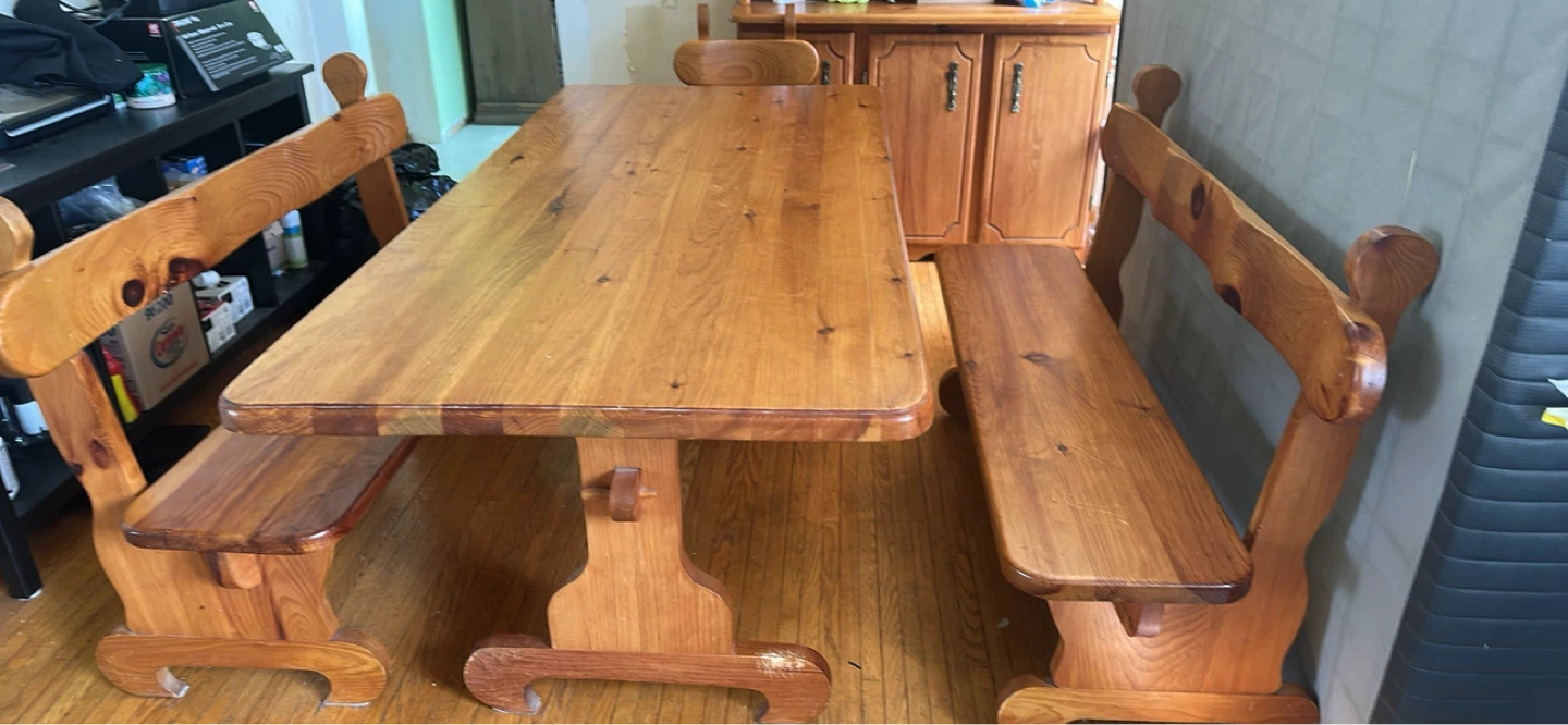Solid Wood Dining Set with Bench and Hutch - photo 3