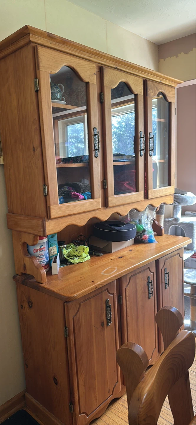 Solid Wood Dining Set with Bench and Hutch