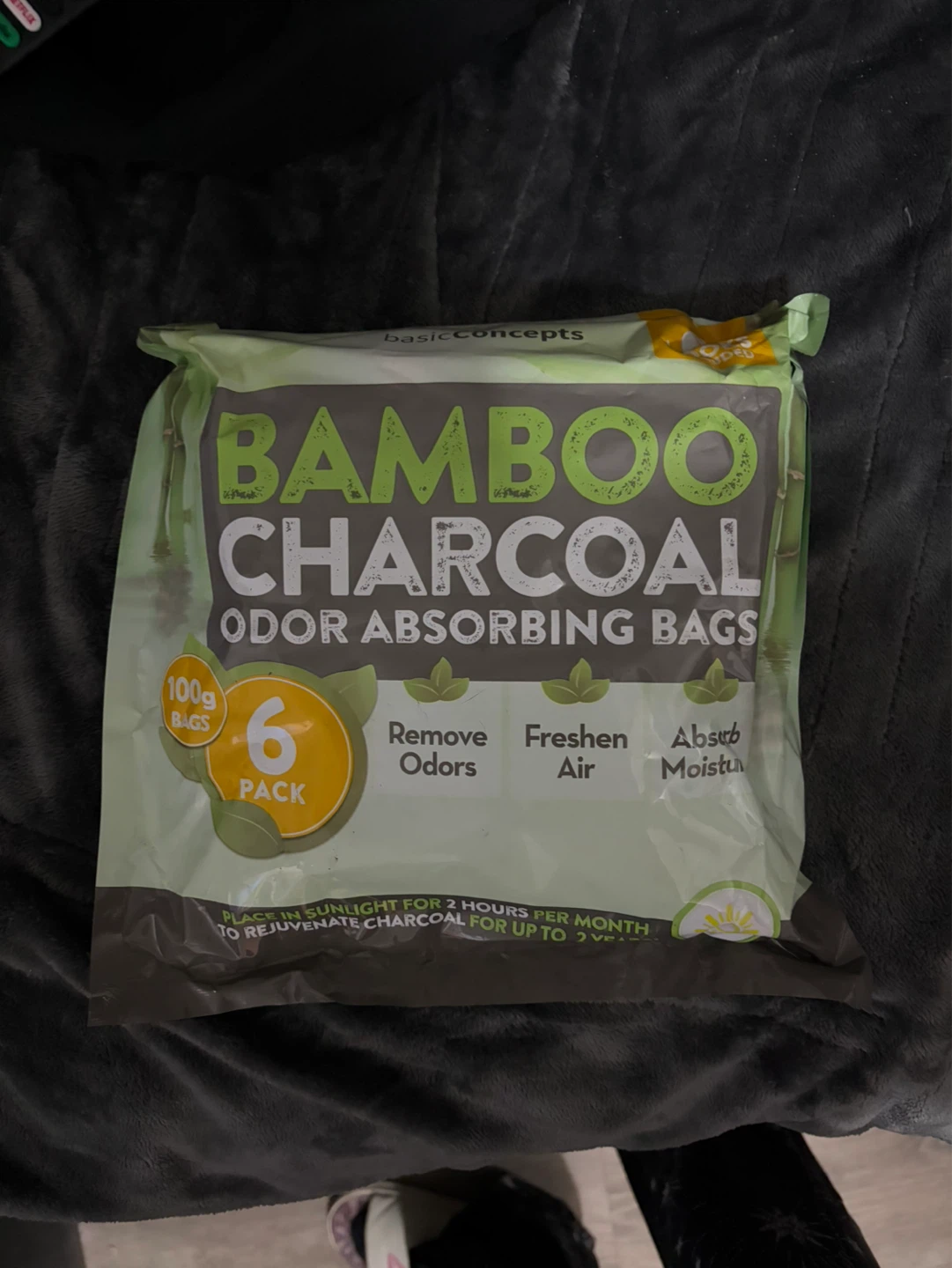 Basic Concepts Bamboo Charcoal Odor Absorbing Bags, 6 Pack