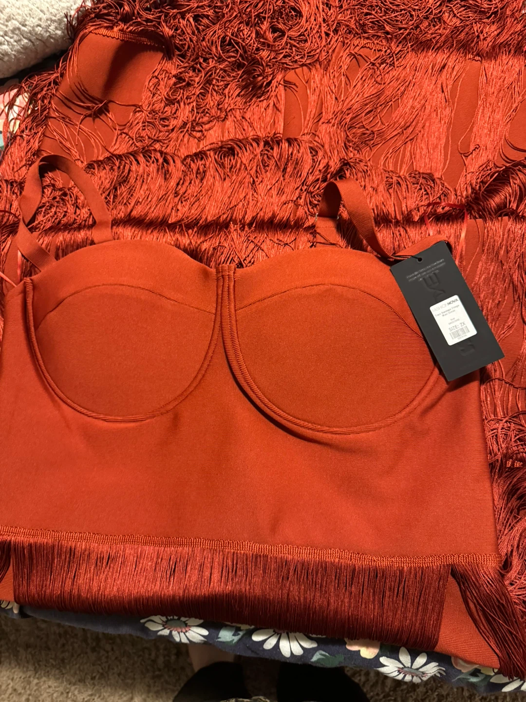Fashion Nova Faye Bandage Fringe Maxi Dress - Rust - photo 5