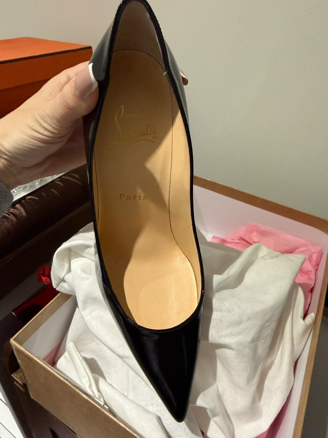 Size 37 Christian Louboutin Kate Black Patent Leather Pumps
