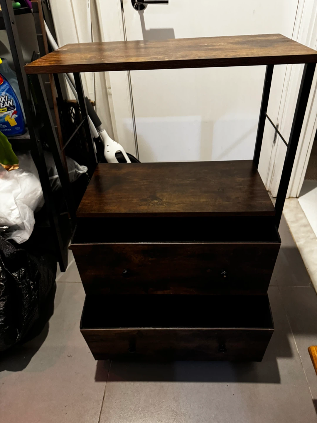 Wood and Metal Storage Shelf with Drawers - photo 4