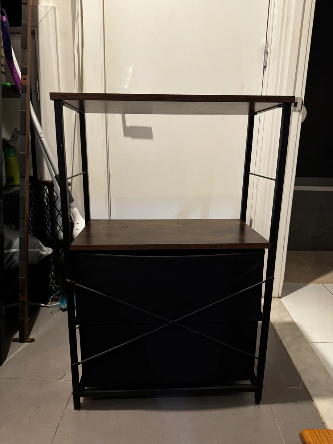 Wood and Metal Storage Shelf with Drawers - photo 3