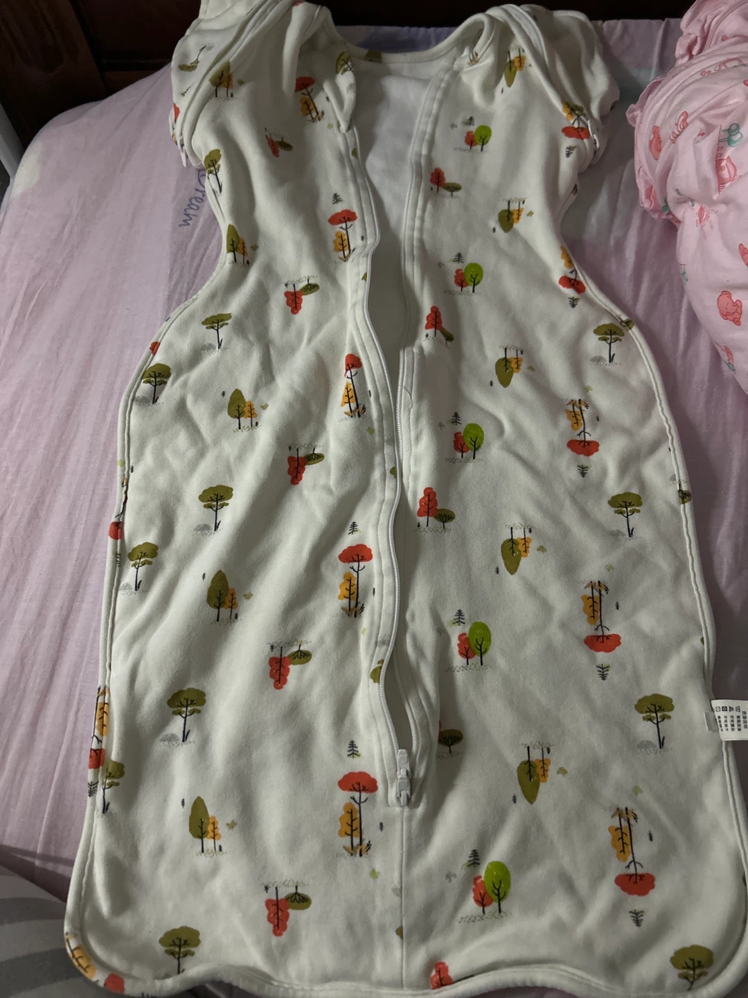 Baby sleep sack with trees pattern