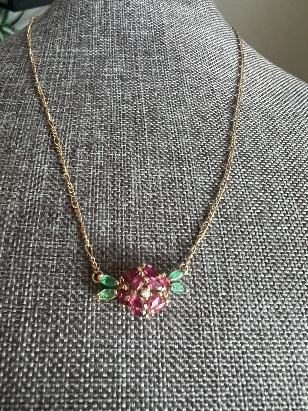 14 k Necklace with Rubies and Emeralds