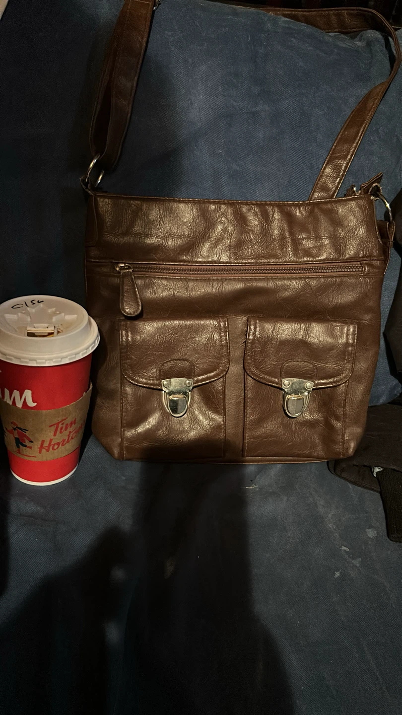 Brown Faux Leather Shoulder Bag