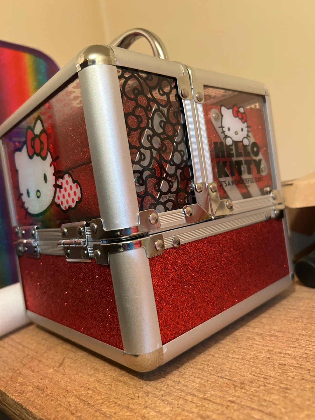 Hello Kitty Red Glitter Makeup Train Case