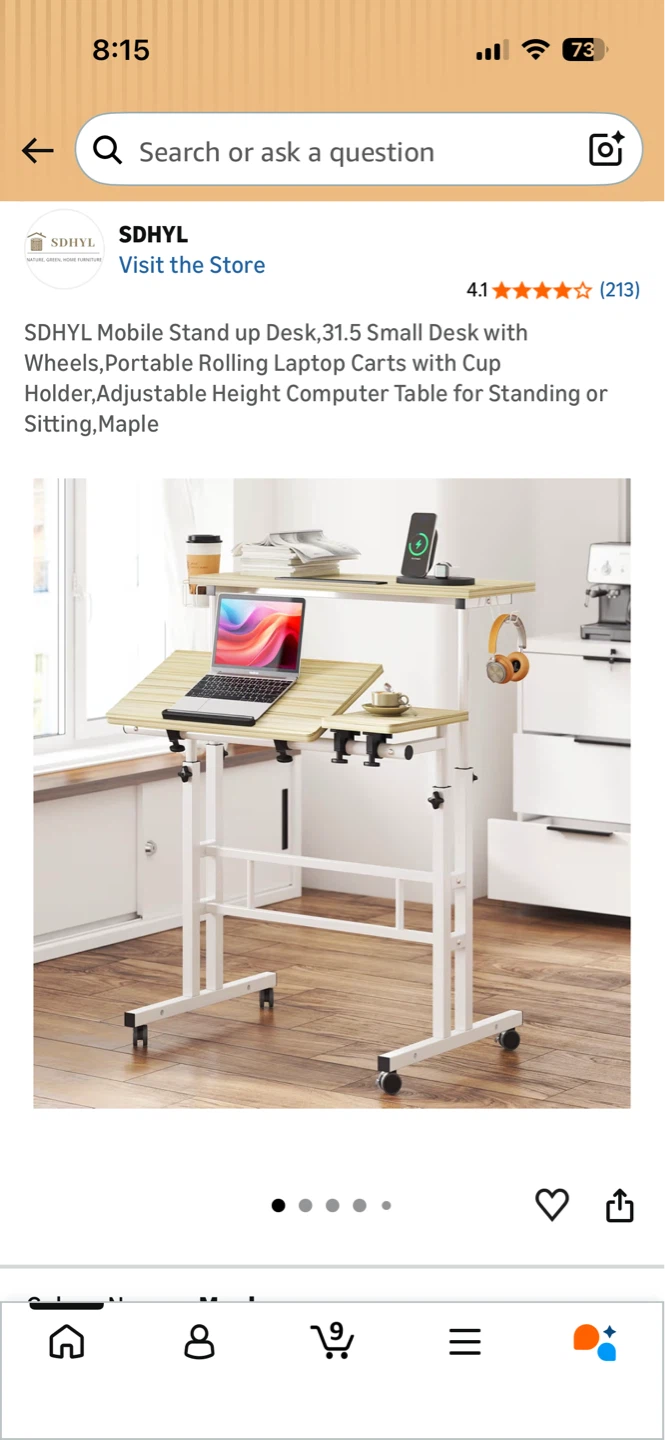 Mobile Stand-Up Desk | Maple | 31.5” Surface | Rolling - photo 4