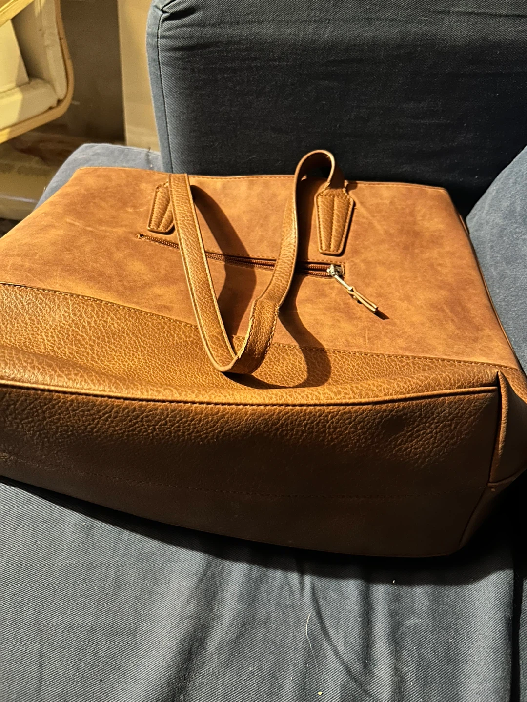 Brown Faux Leather Tote Bag