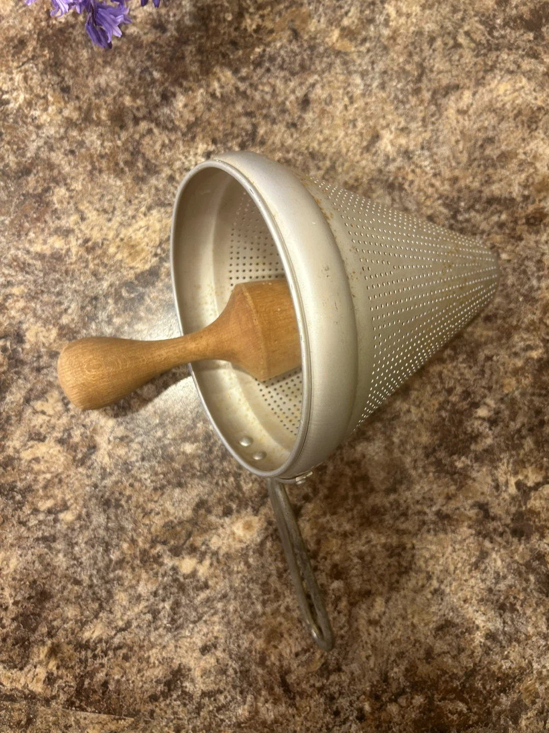 Vintage Metal Colander with Wooden Pestle - photo 3