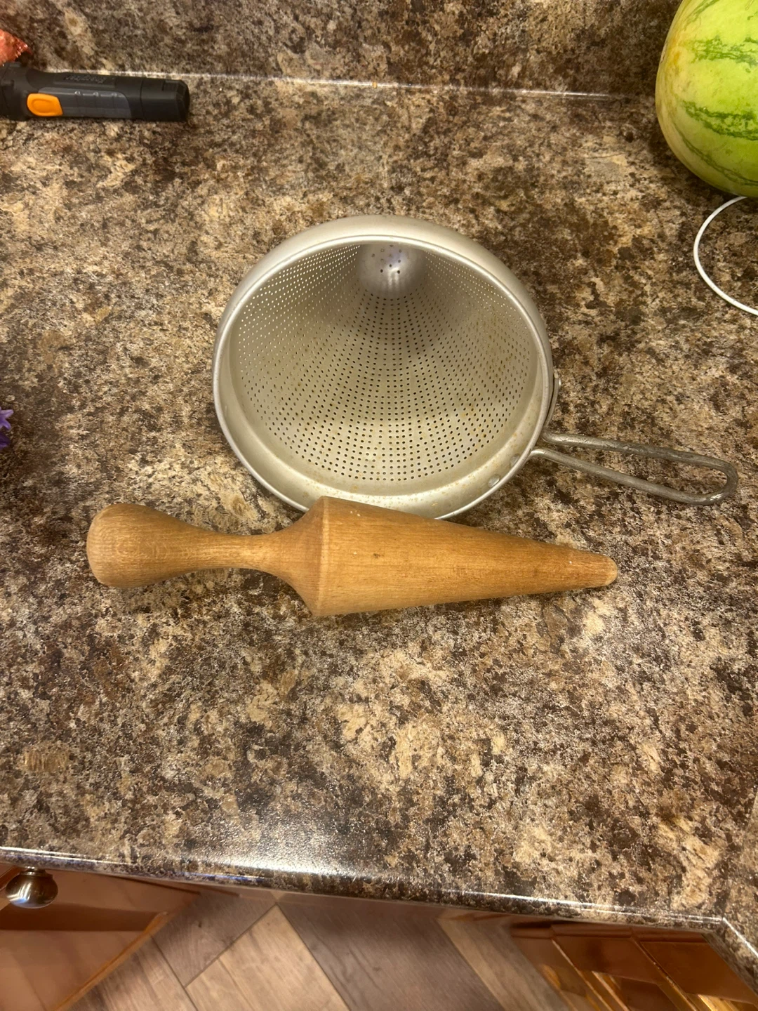 Vintage Metal Colander with Wooden Pestle - photo 2