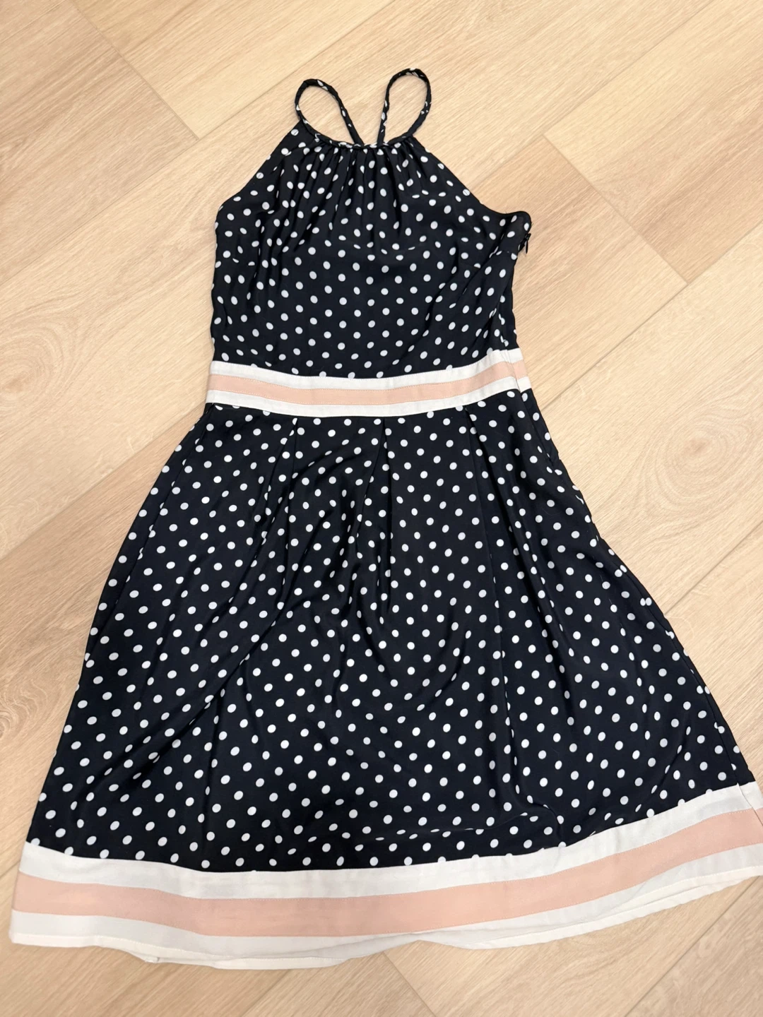 Black polka dot dress with pink and white stripes - photo 2