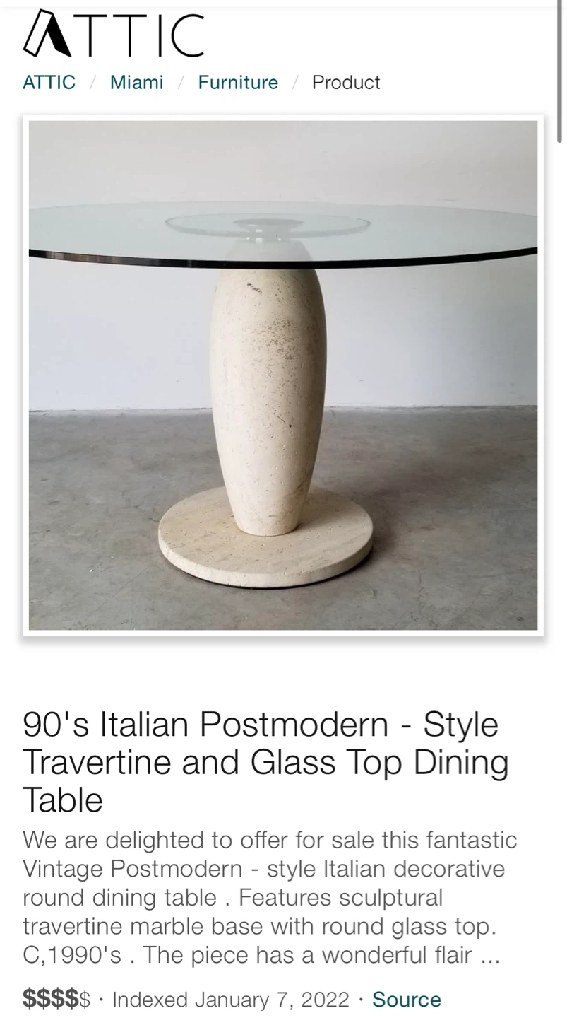 90's Italian Postmodern Style Travertine, Glass Top Dining Table