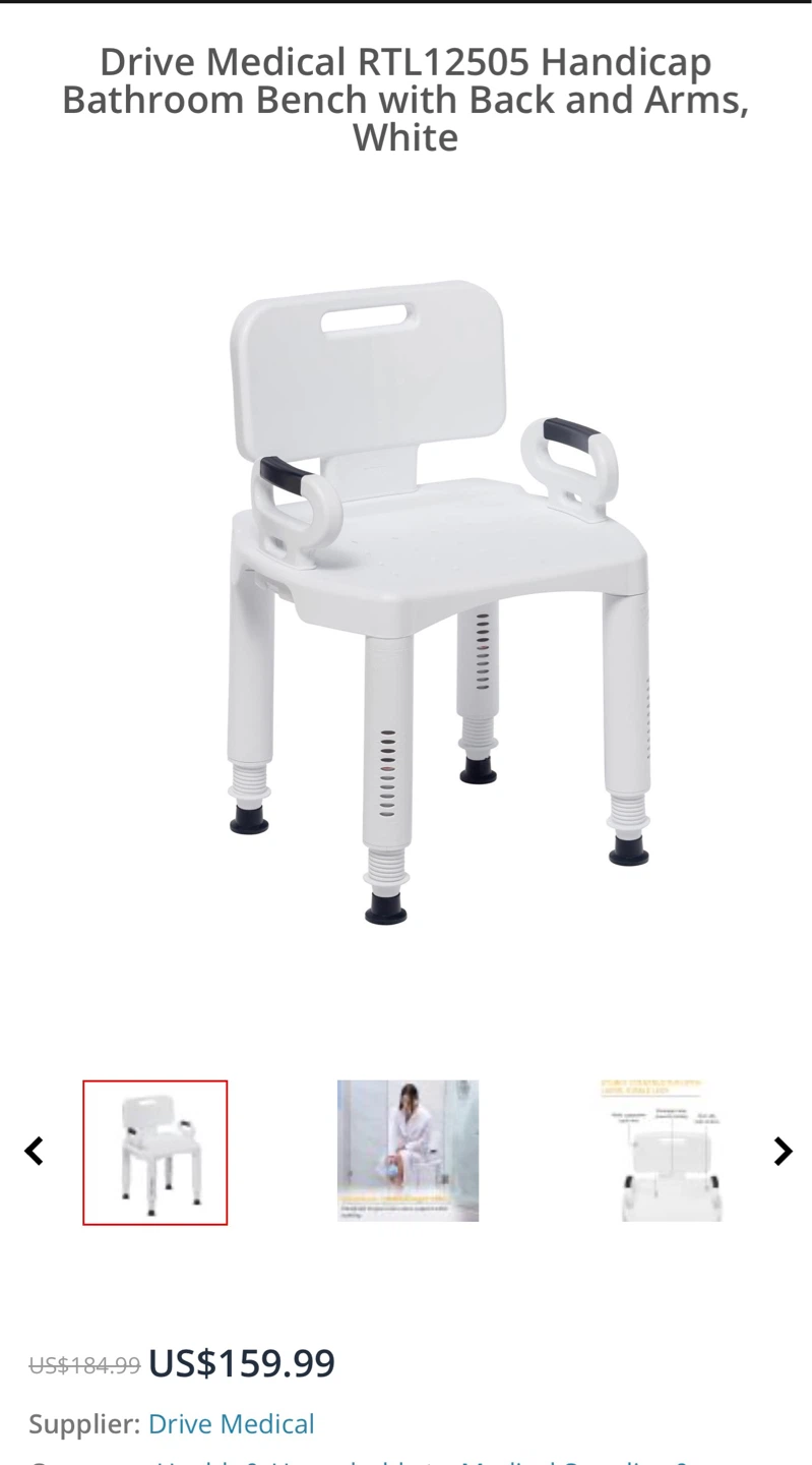 Drive Medical RTL12505 Handicap Bathroom Bench White