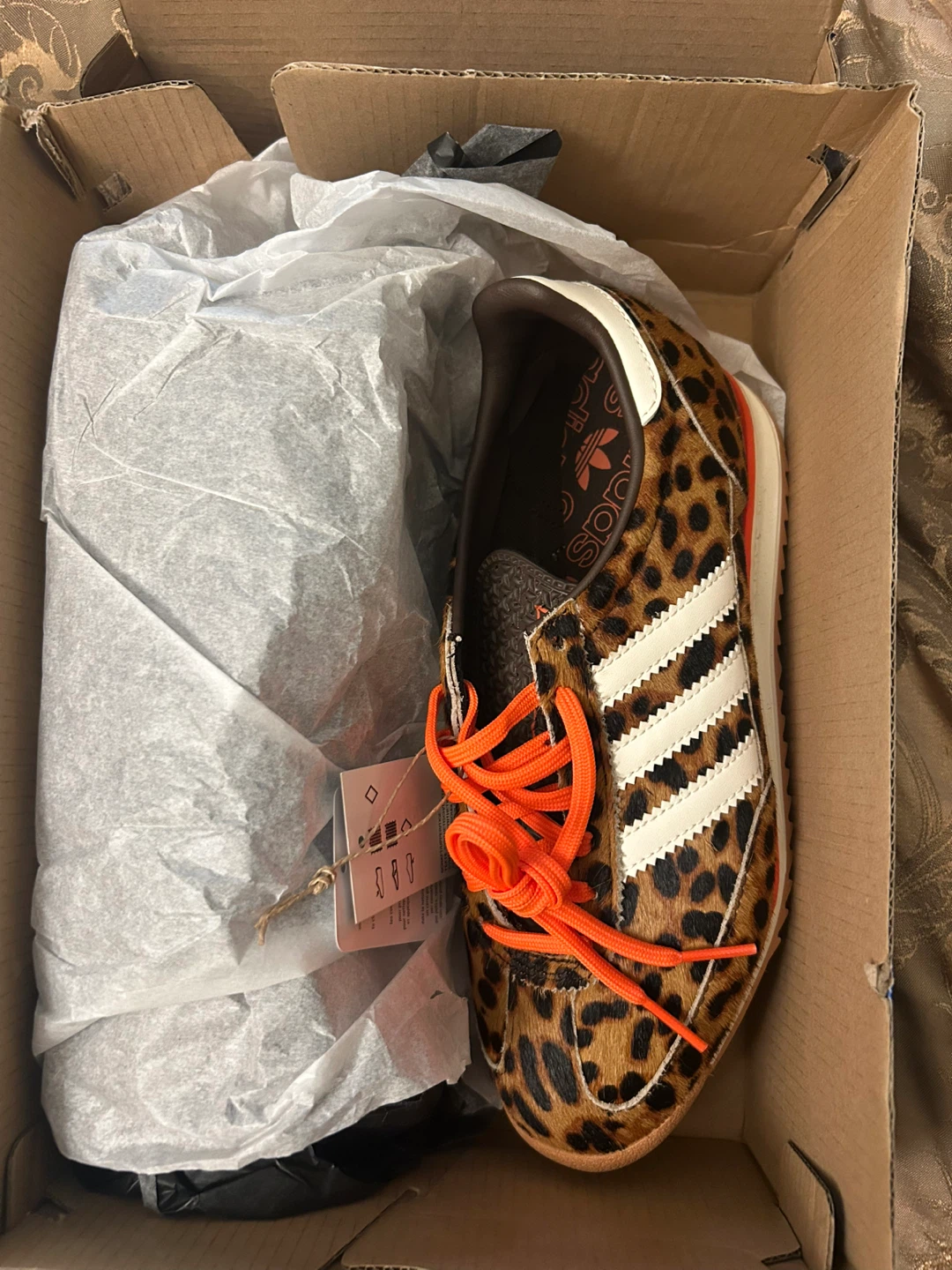 Adidas Leopard Print Shoes with Orange Laces