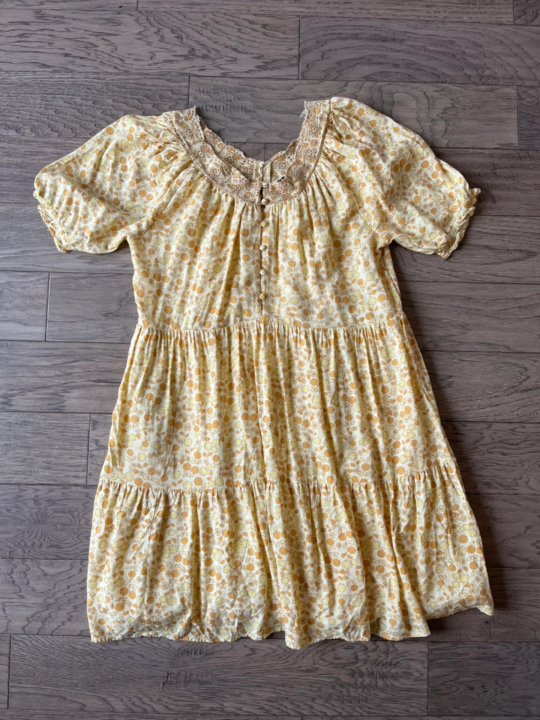 Lucky Brand Yellow Floral Tiered Midi Dress Size L
