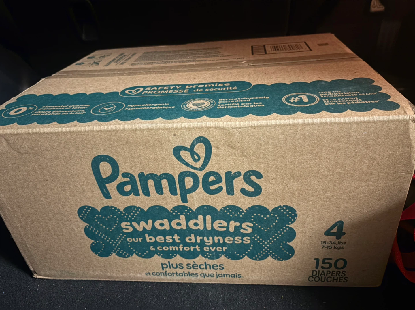 Unopened Box of Pampers Swaddlers Diapers Size 4 - 150 Count
